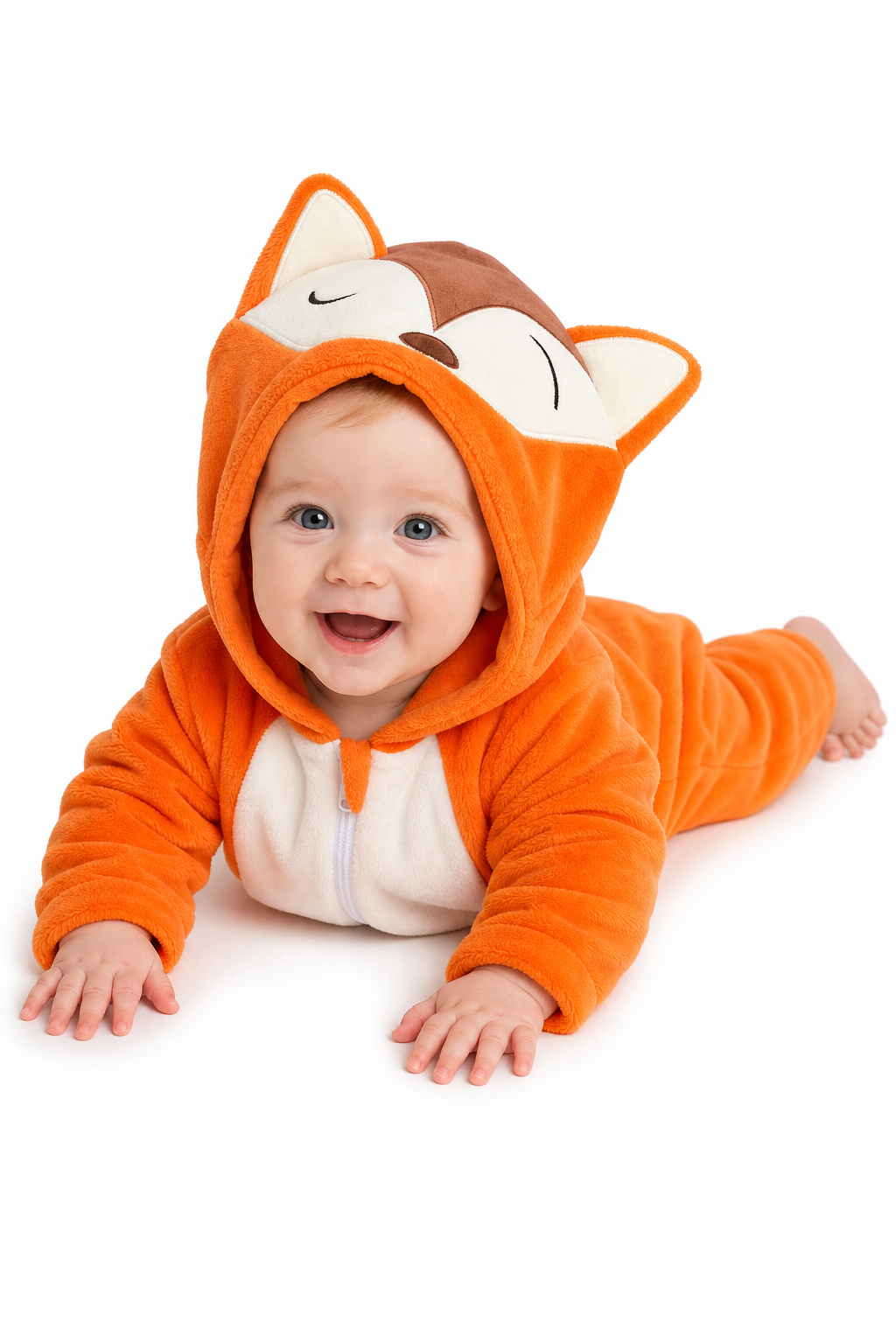 Baby Orange Plush Fox Hooded Onesie - Image 5