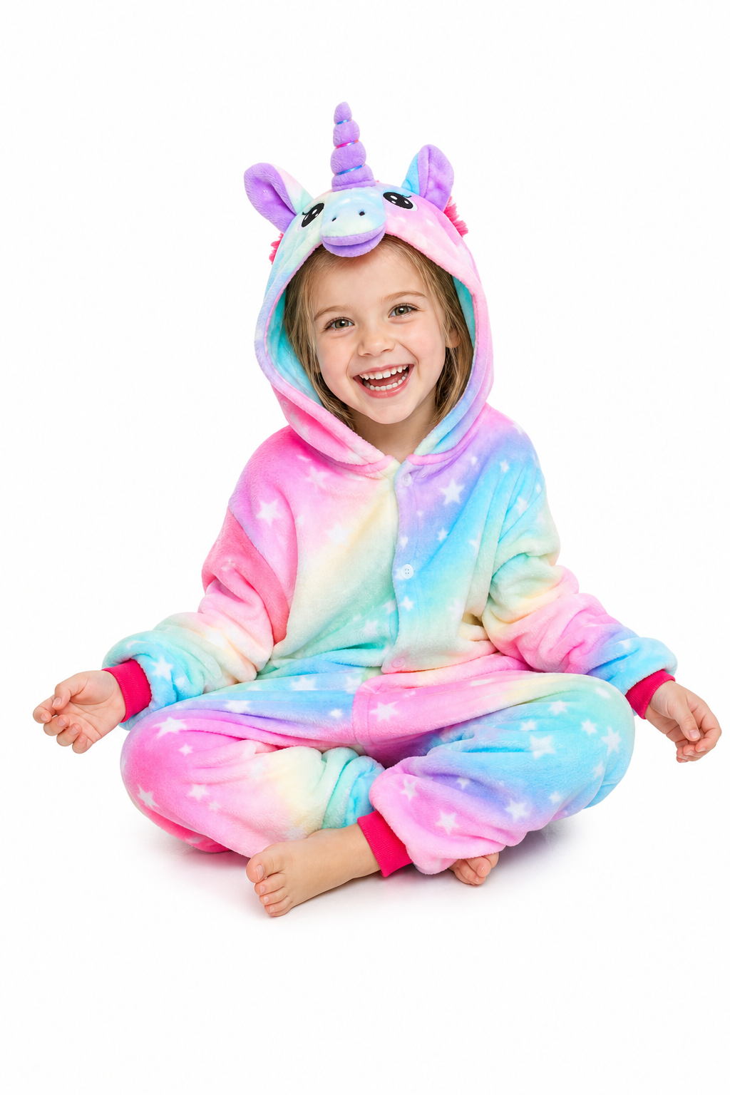 Kids' Hooded Pastel Rainbow Sky Unicorn Plush Kigurumi Onesie - Image 5