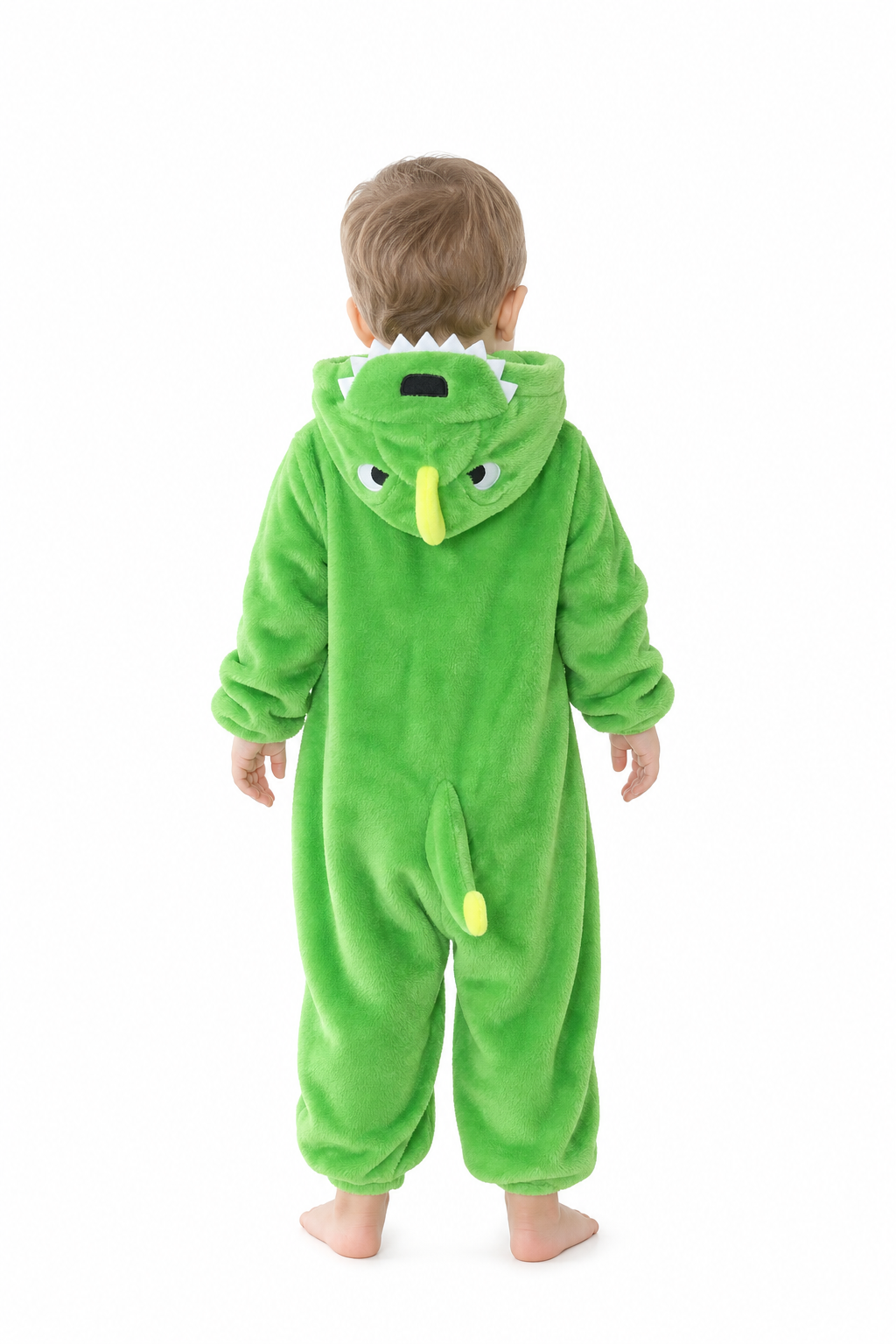 Green Baby Plush Dinosaur Onesie with Yellow Belly - Image 4