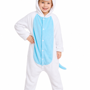 Kids' Hooded White and Sky Blue Unicorn Kigurumi Onesie