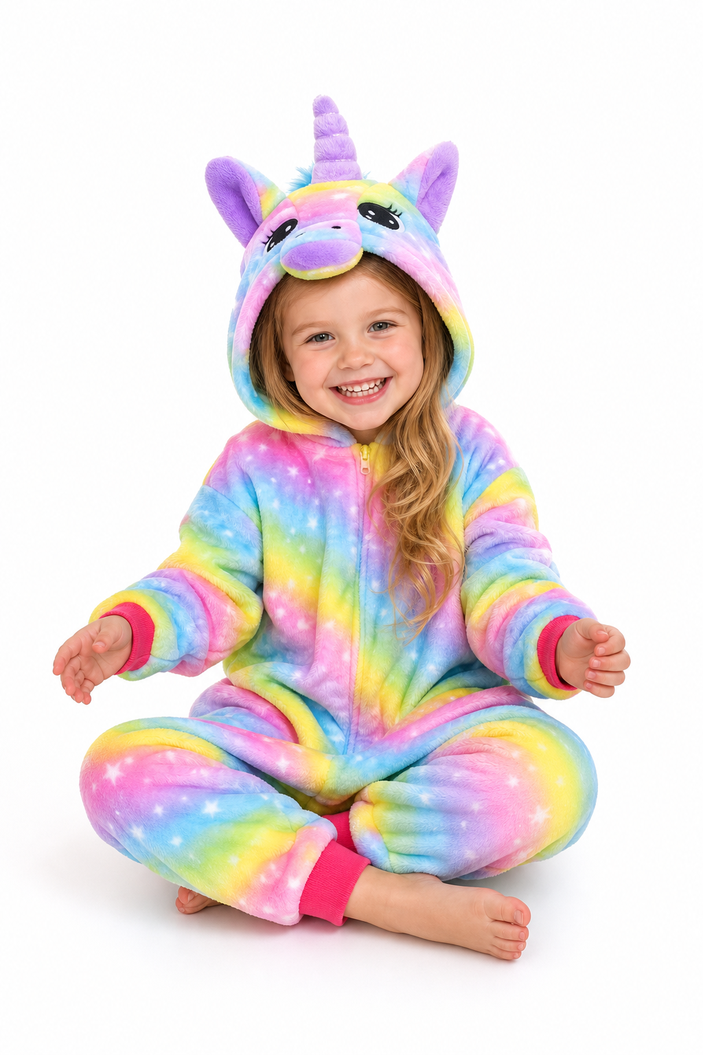 Kids' Hooded Bright Rainbow Star Unicorn Kigurumi Onesie - Image 5