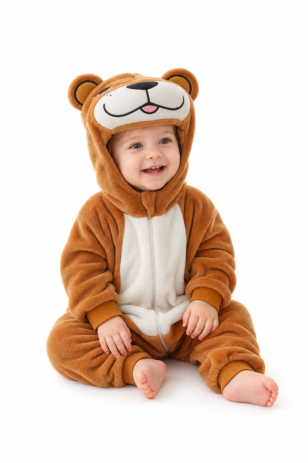 Baby Brown Plush Bear Hooded Onesie - Image 3