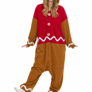 Adult Fleece Gingerbread Man Onesie with Candy Buttons