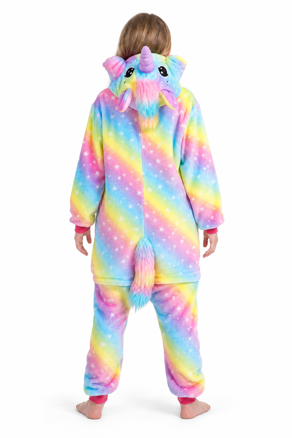 Kids' Hooded Bright Rainbow Star Unicorn Kigurumi Onesie - Image 4