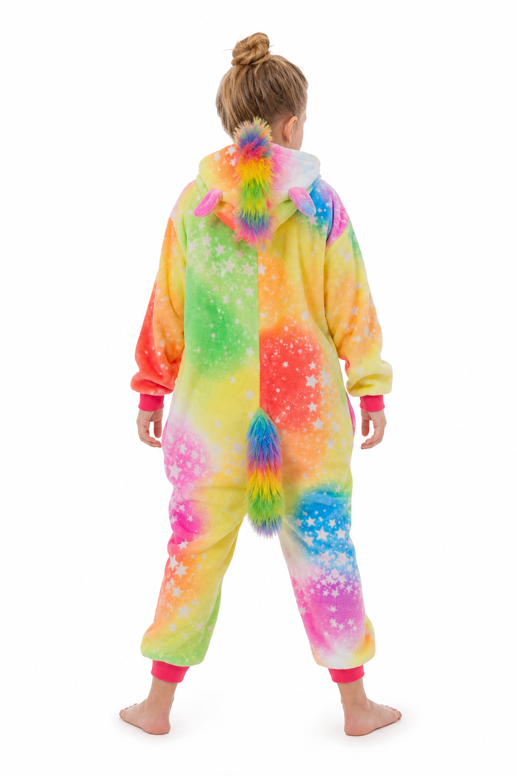 Kids' Hooded Rainbow Tie-Dye Star Unicorn Kigurumi Onesie - Image 4