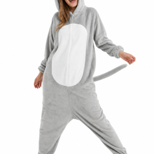 Adult Soft Plush Gray Mouse Kigurumi with Tail