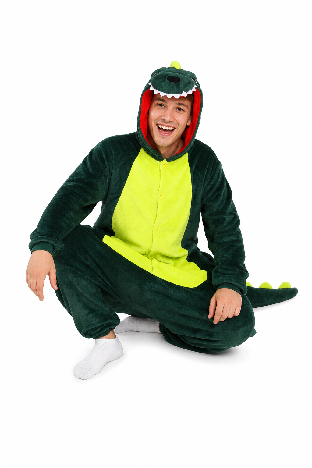 Adult Hooded Dark Green Dinosaur Kigurumi Onesie - Image 5