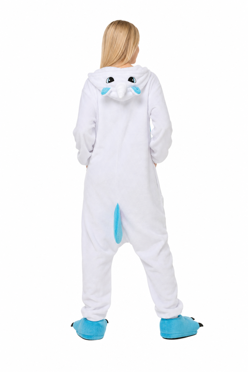 Adult Hooded White & Blue Unicorn Kigurumi Onesie - Image 4