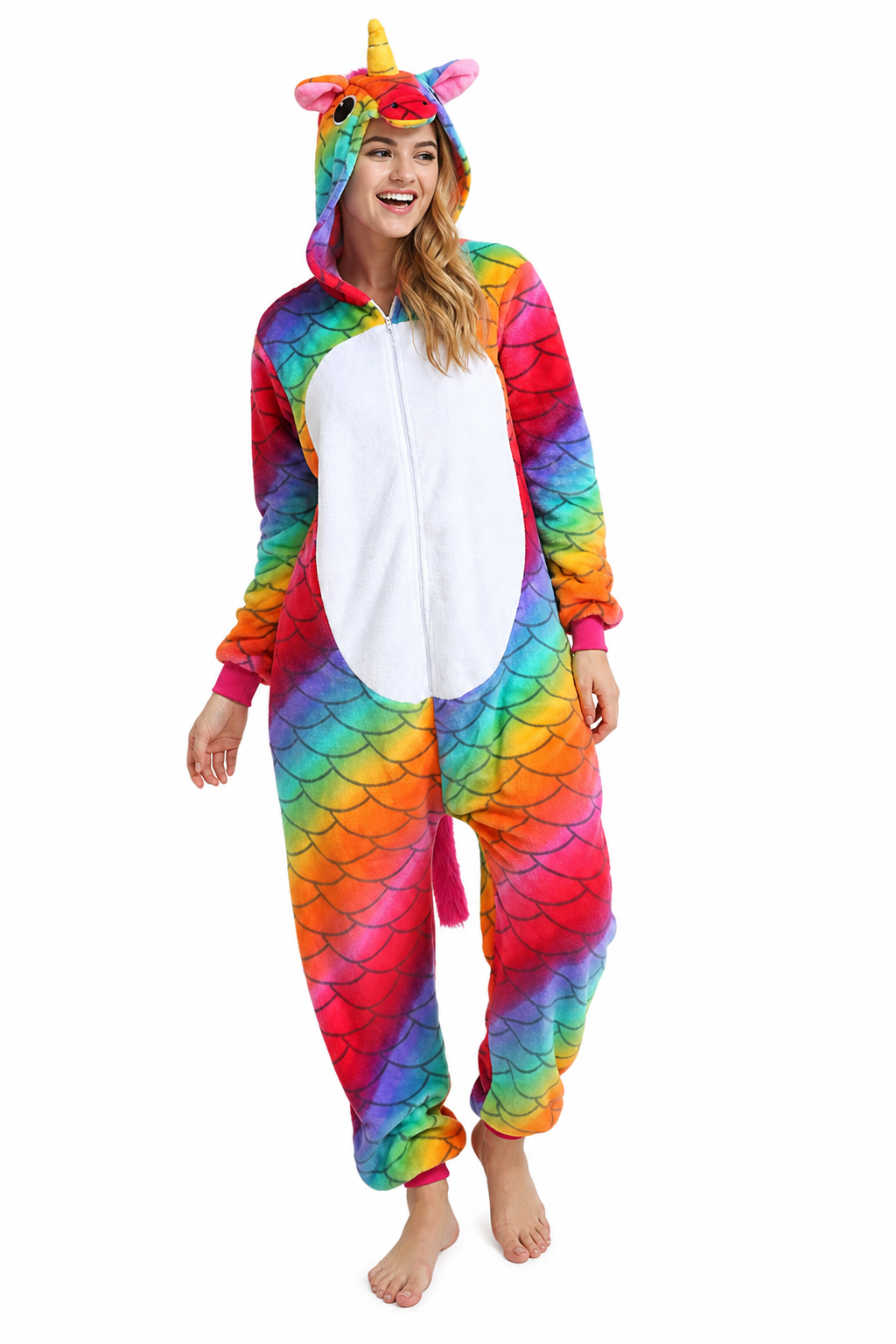 Adult Hooded Rainbow Scale Unicorn Kigurumi Onesie - Image 3