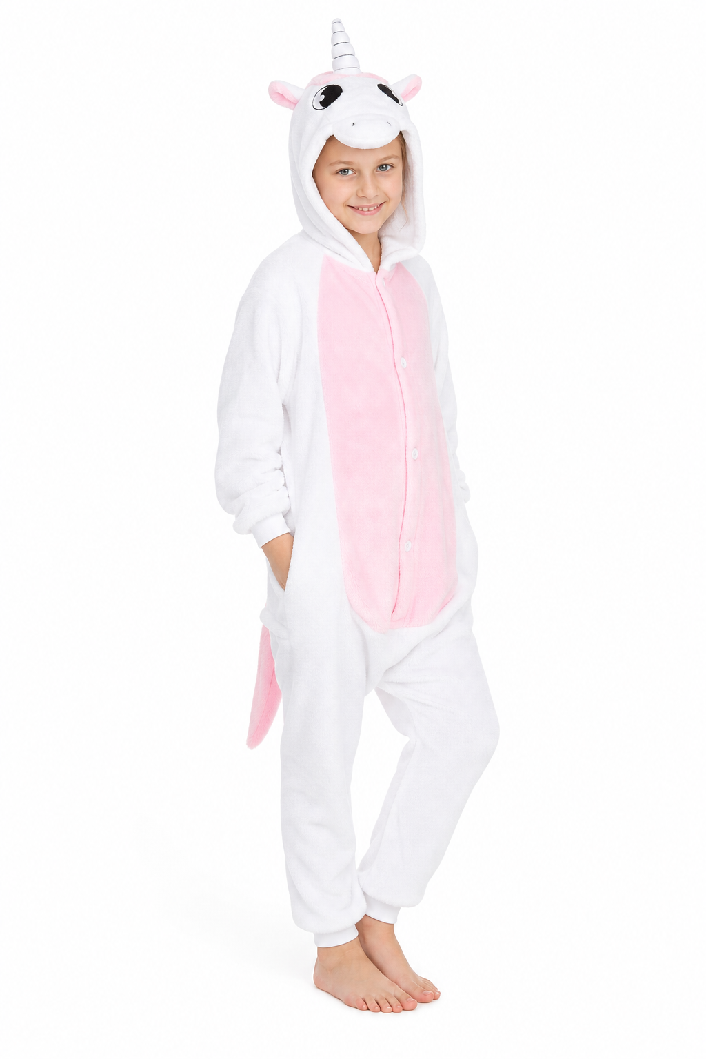 Kids' Hooded White with Pink Belly Unicorn Kigurumi Costume Onesie - Image 3