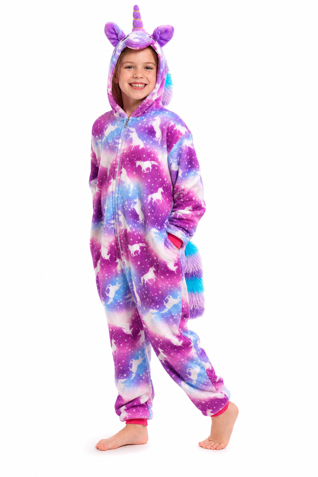 Kids' Hooded Pink and Purple Galaxy Unicorn Kigurumi Costume Onesie - Image 3
