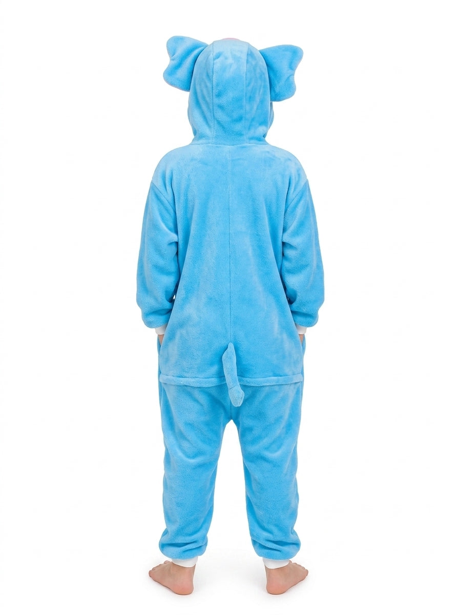 Kids' Hooded Blue Elephant Kigurumi Costume Onesie - Image 4
