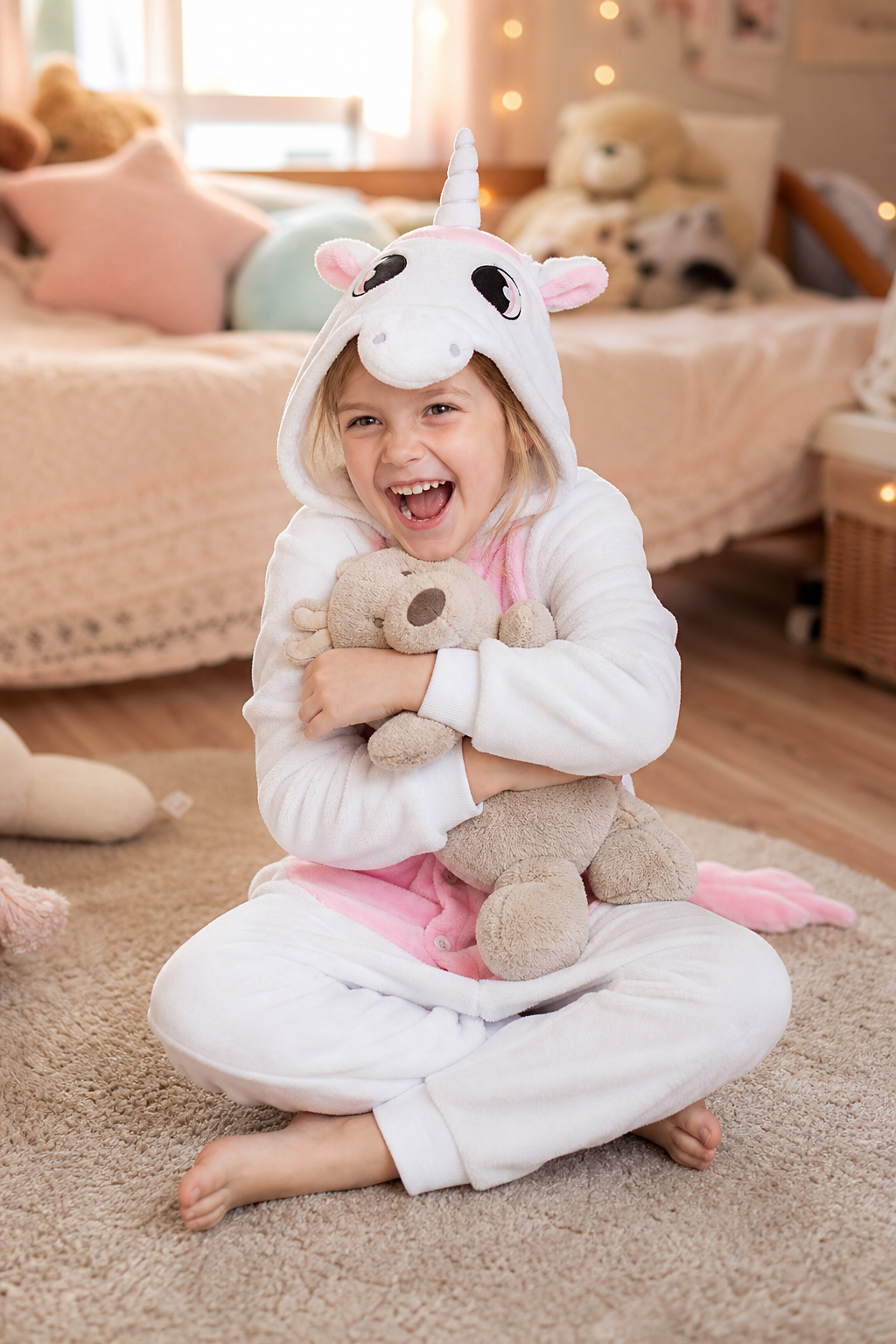 Kids' Hooded White with Pink Belly Unicorn Kigurumi Costume Onesie - Image 6