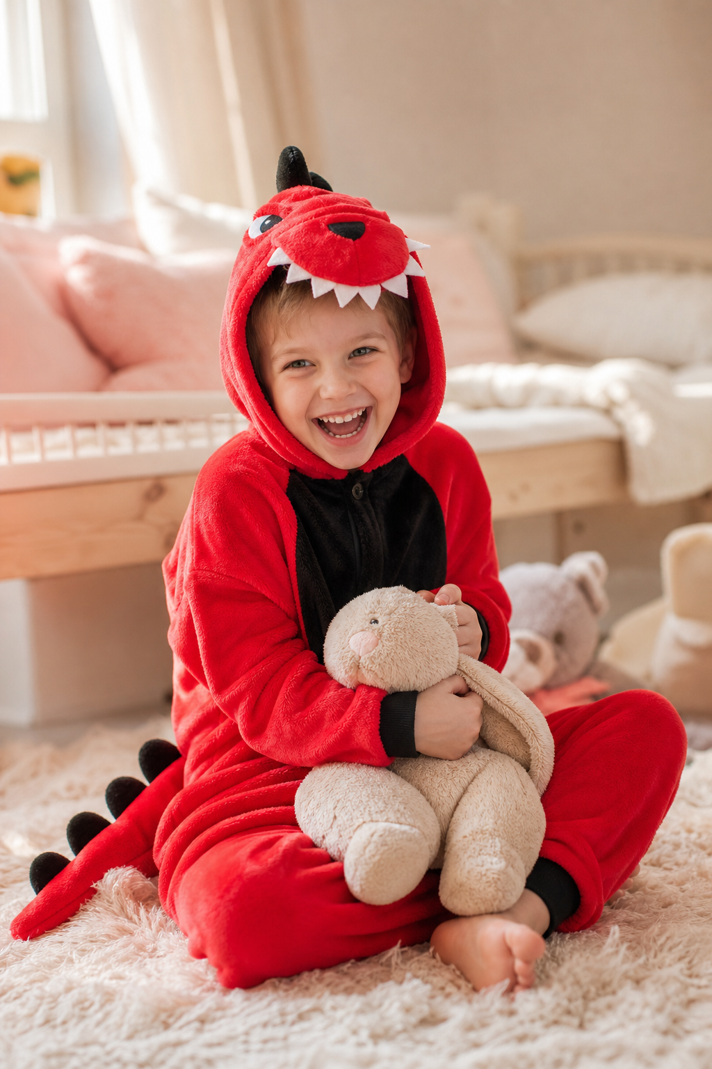 Kids' Hooded Red T-Rex Kigurumi Onesie - Image 6