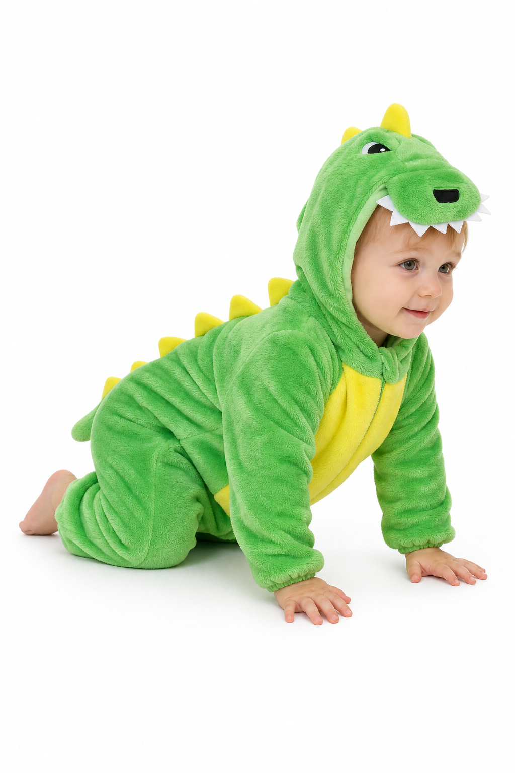 Green Baby Plush Dinosaur Onesie with Yellow Belly - Image 2