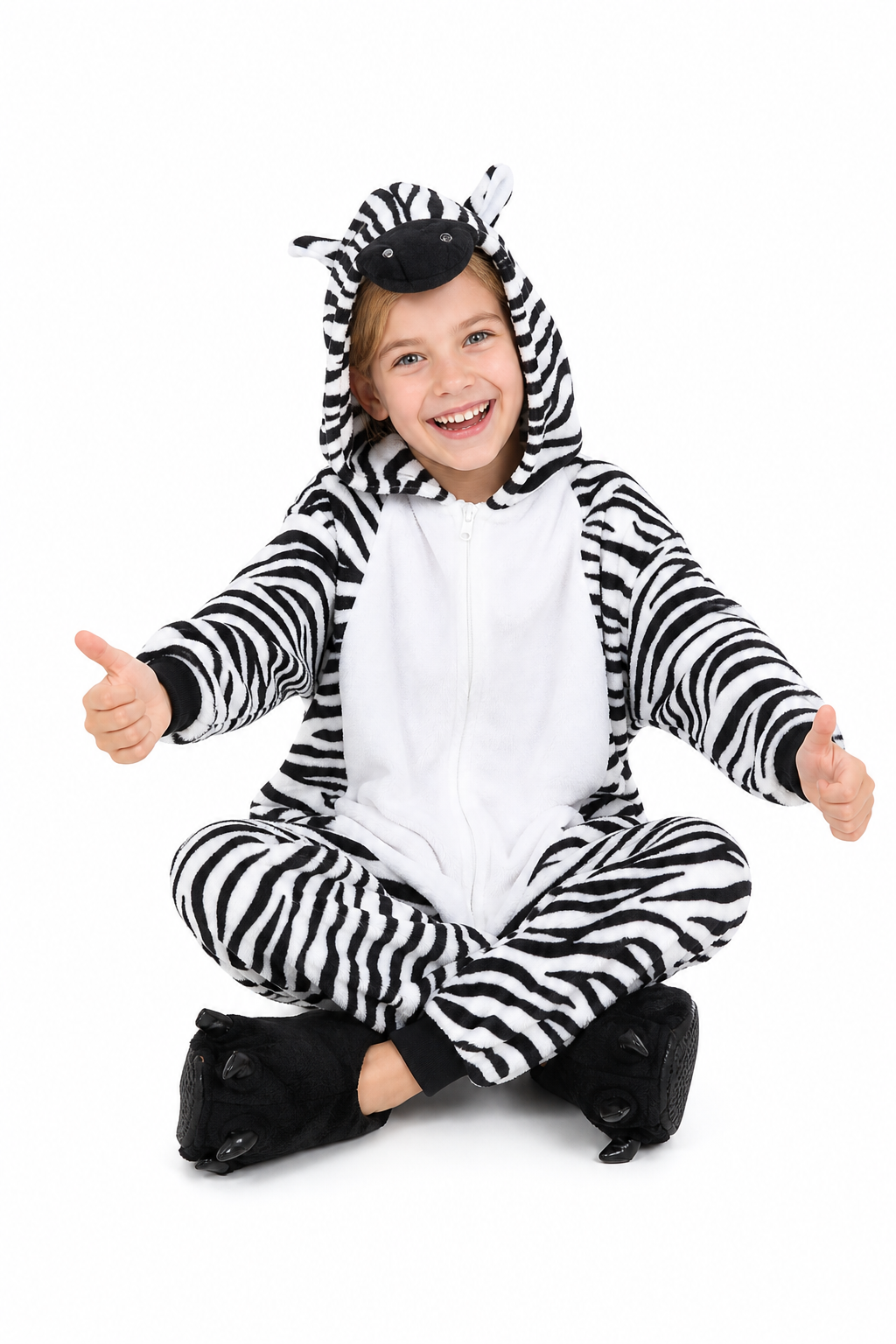 Kids' Plush Black and White Zebra Onesie - Image 5