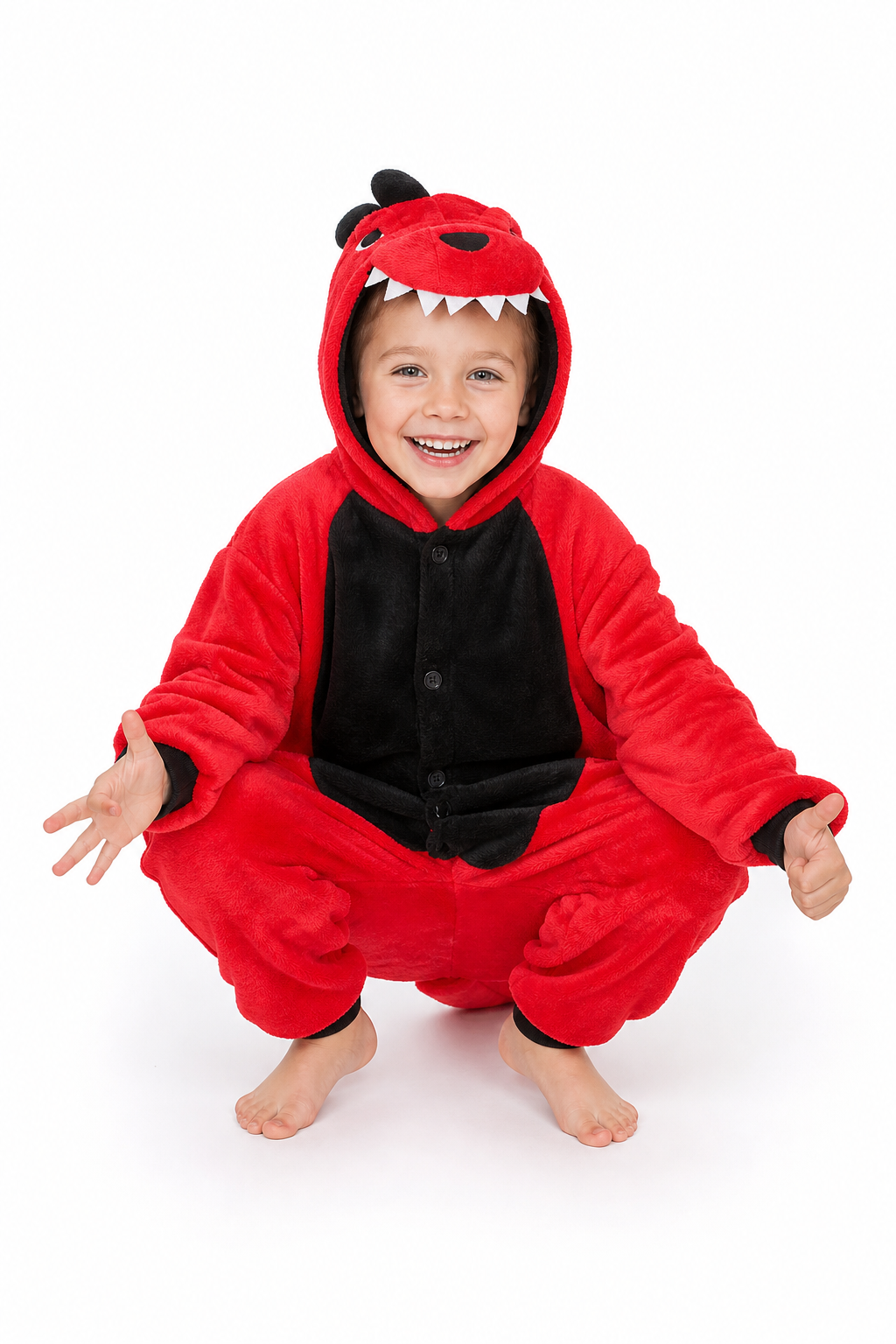 Kids' Hooded Red T-Rex Kigurumi Onesie - Image 5