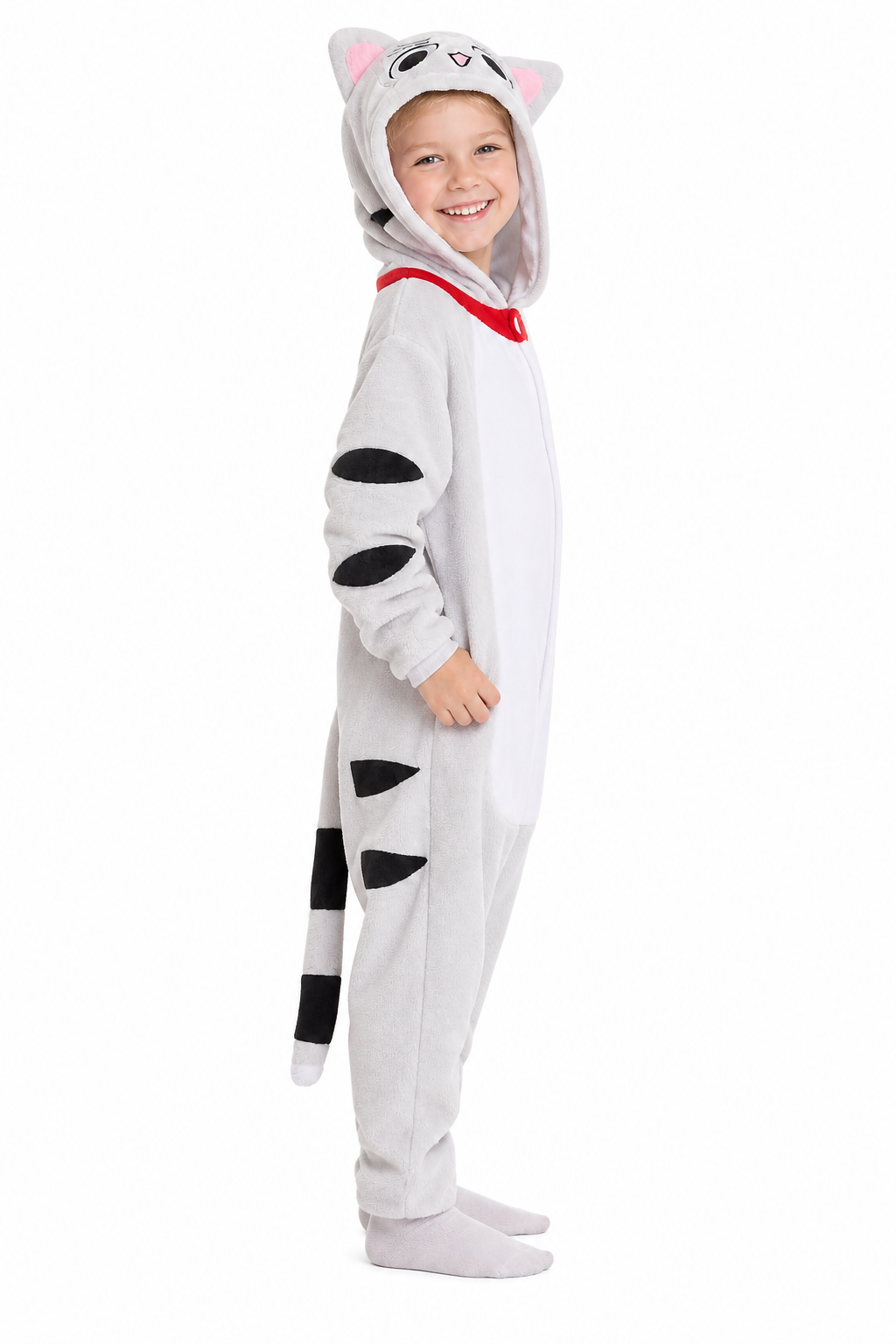Kids' Hooded White Spotted Cat Kigurumi Costume Onesie - Image 2