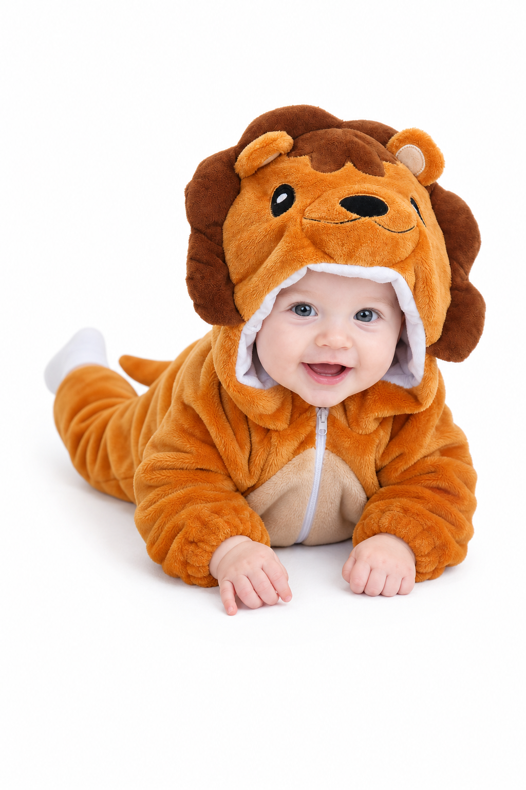 Baby Brown Plush Lion Hooded Onesie - Image 5