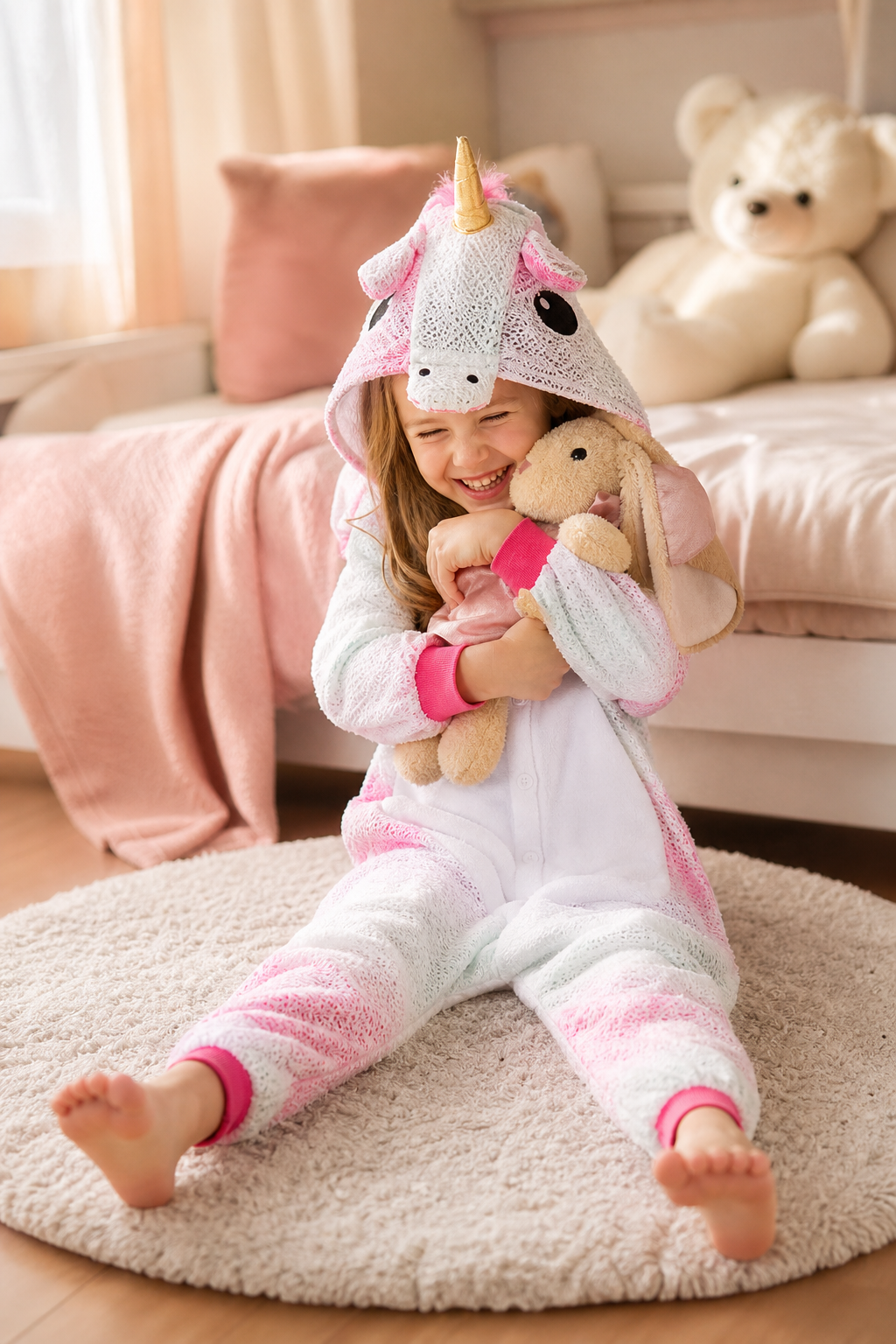Kids' Hooded Pink and Mint Gradient Unicorn Plush Kigurumi Onesie - Image 6