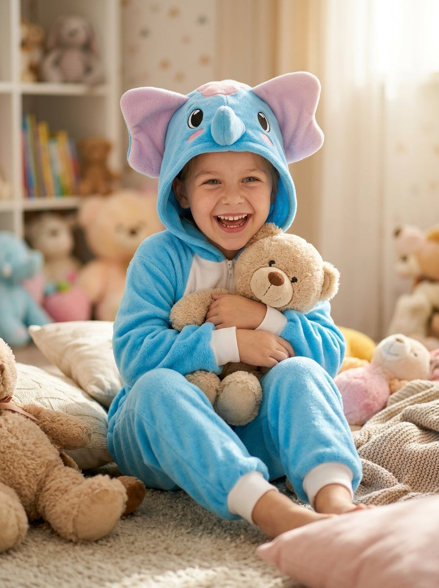 Kids' Hooded Blue Elephant Kigurumi Costume Onesie - Image 6