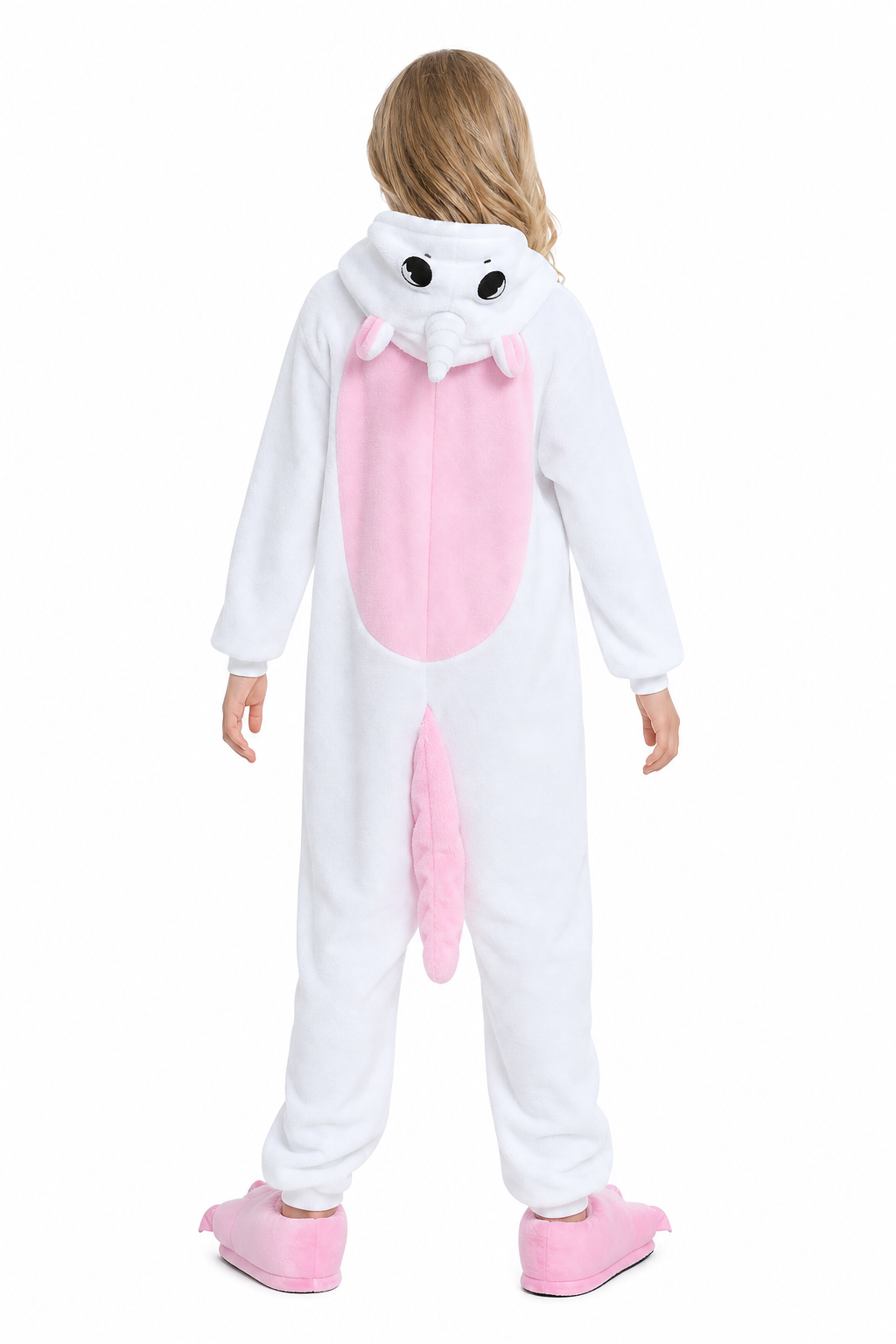 Kids' Hooded White and Pastel Pink Unicorn Kigurumi Onesie - Image 4