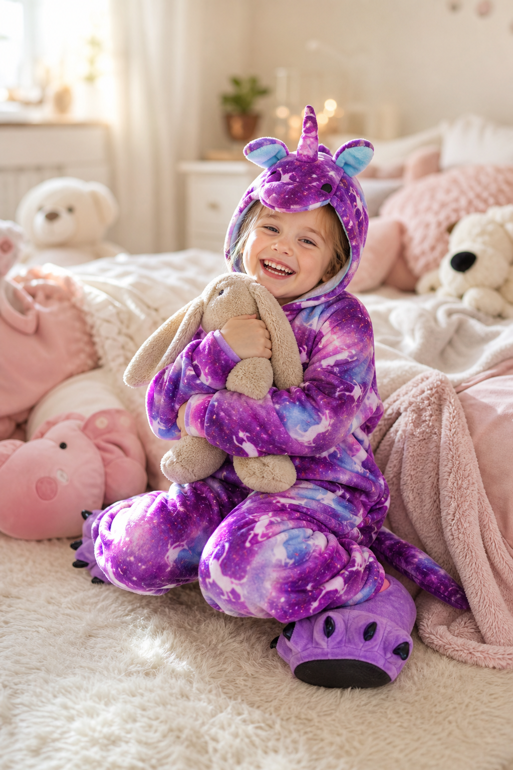 Kids' Hooded Purple Galaxy Unicorn Kigurumi Costume Onesie - Image 6