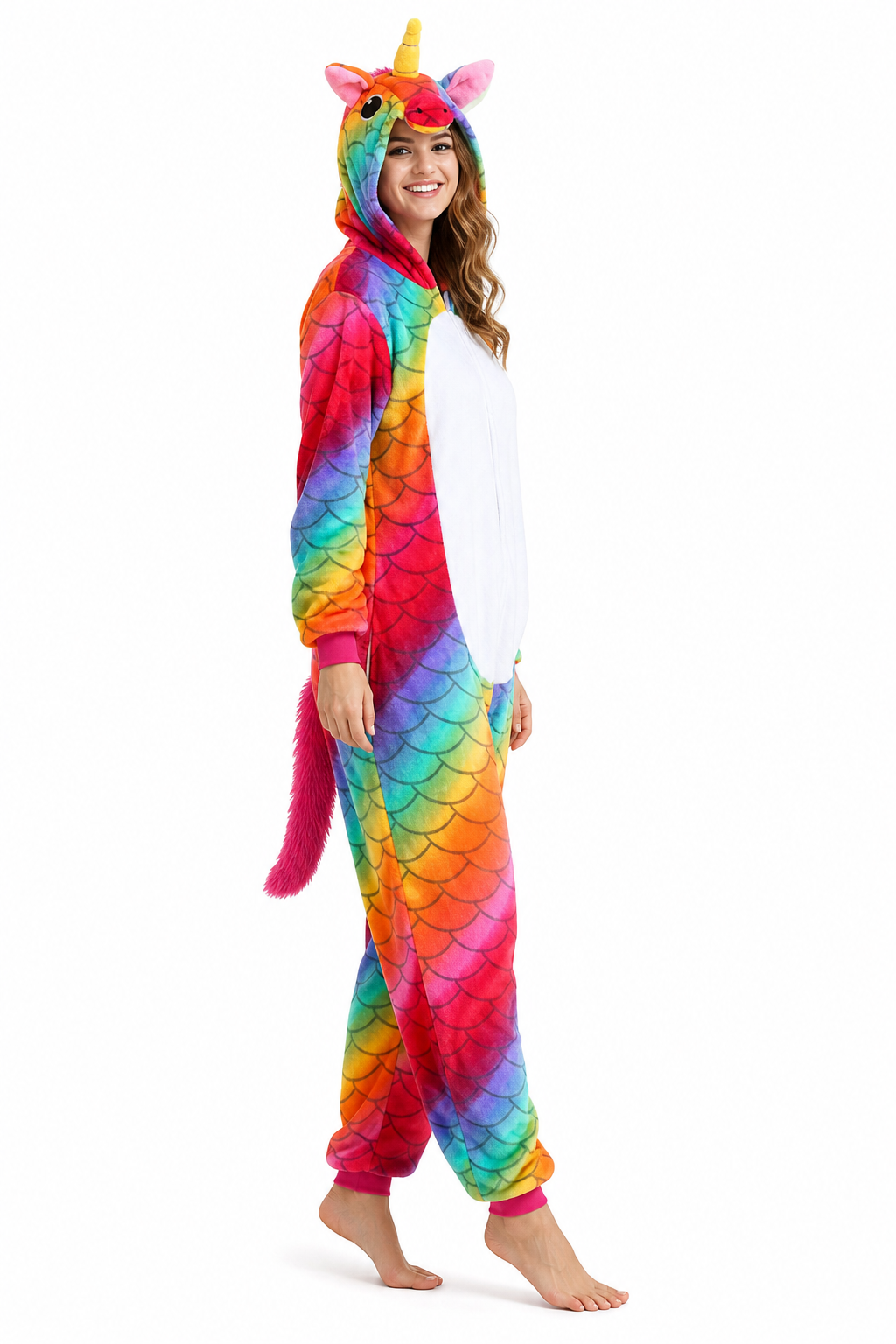 Adult Hooded Rainbow Scale Unicorn Kigurumi Onesie - Image 2