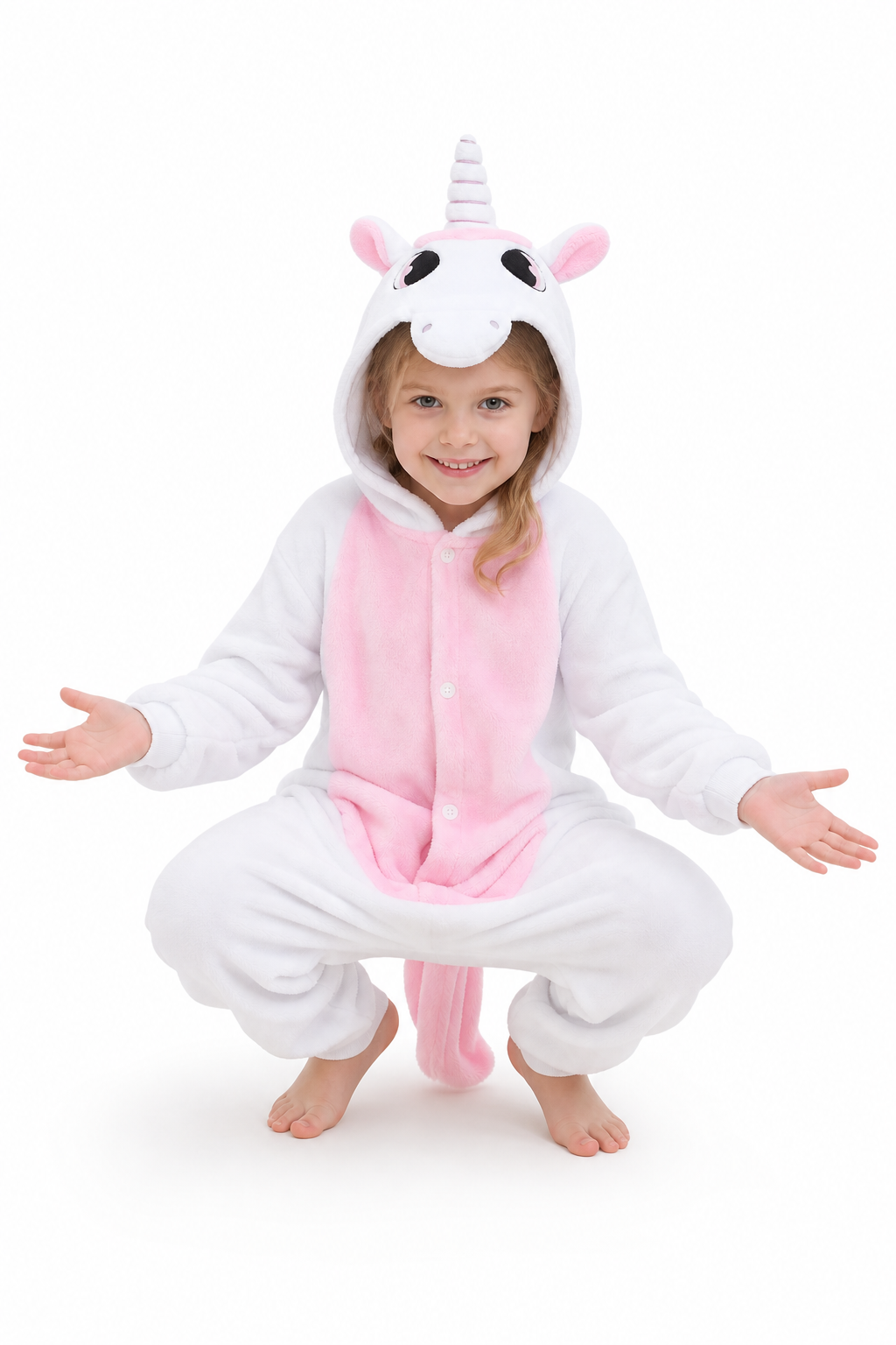 Kids' Hooded White with Pink Belly Unicorn Kigurumi Costume Onesie - Image 5