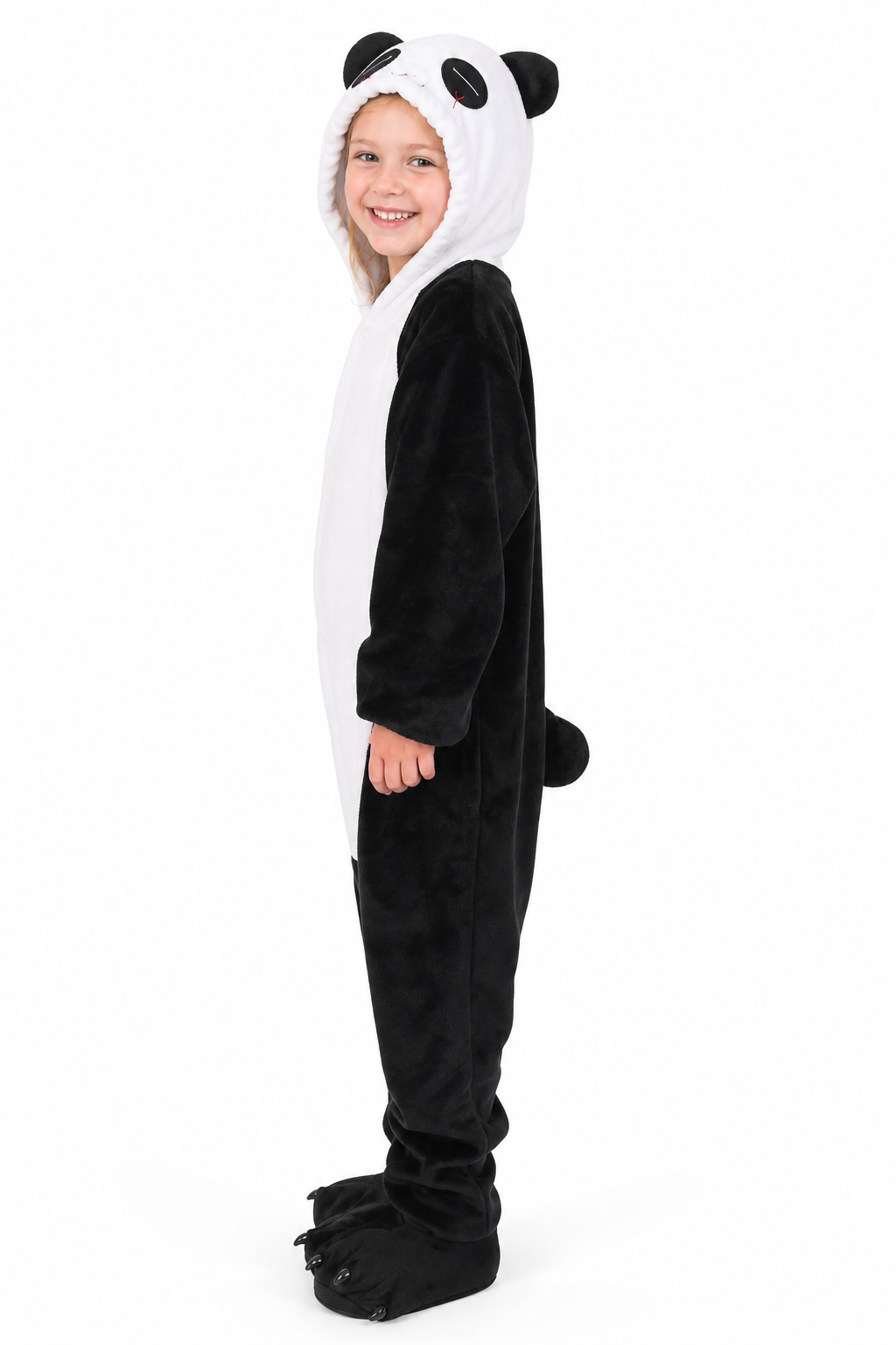 Kids' Hooded Black and White Panda Kigurumi Onesie - Image 2