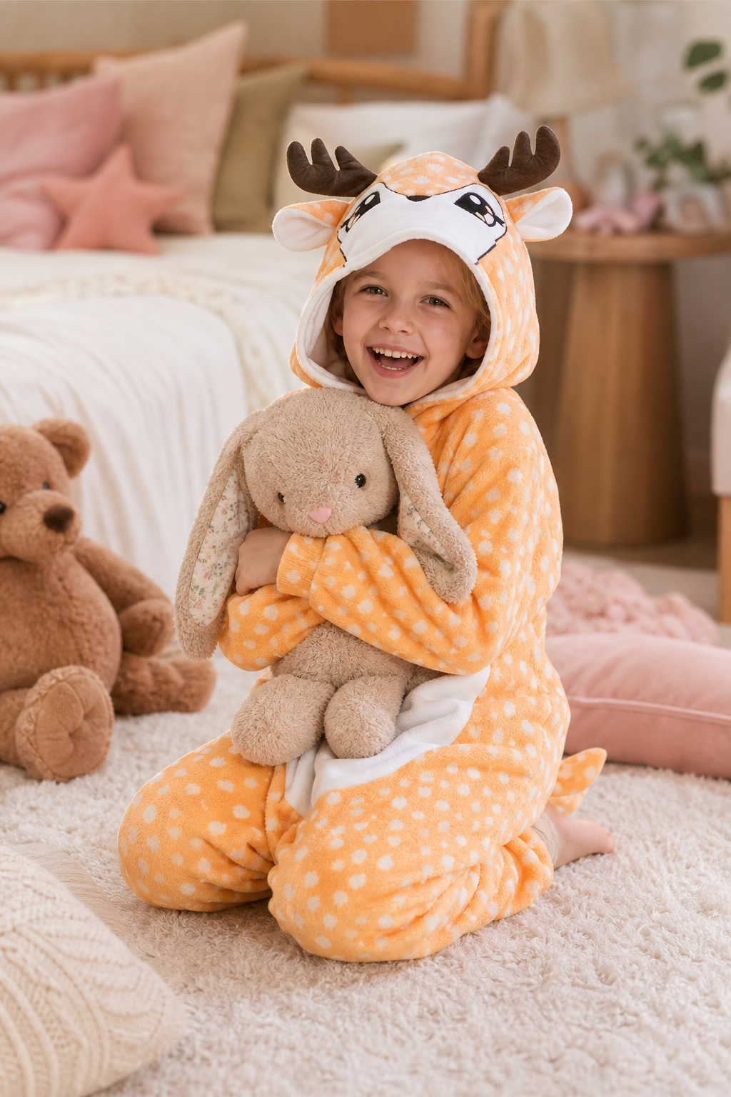 Kids' Hooded Caramel Deer Kigurumi Costume Onesie - Image 6
