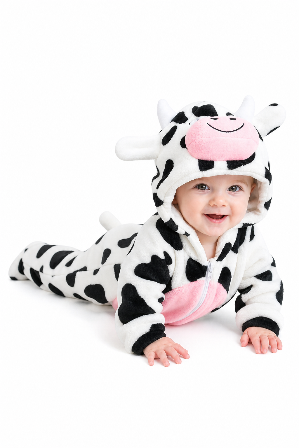 Plush Black and White Cow Baby Onesie - Image 4