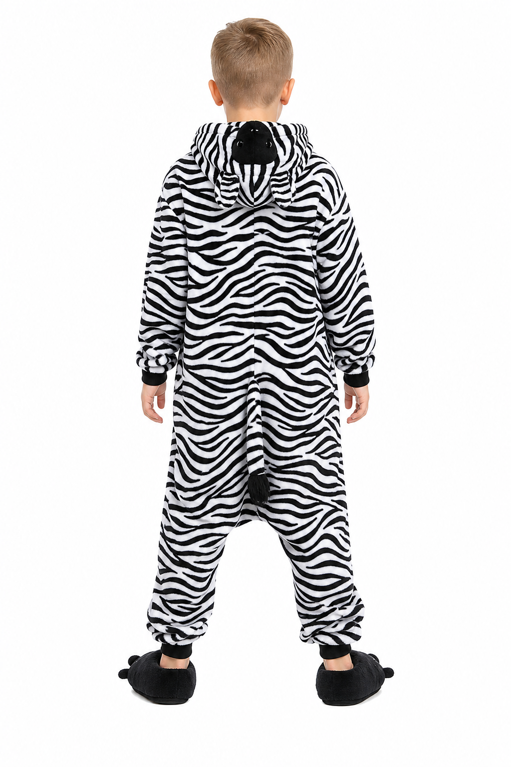 Kids' Plush Black and White Zebra Onesie - Image 4