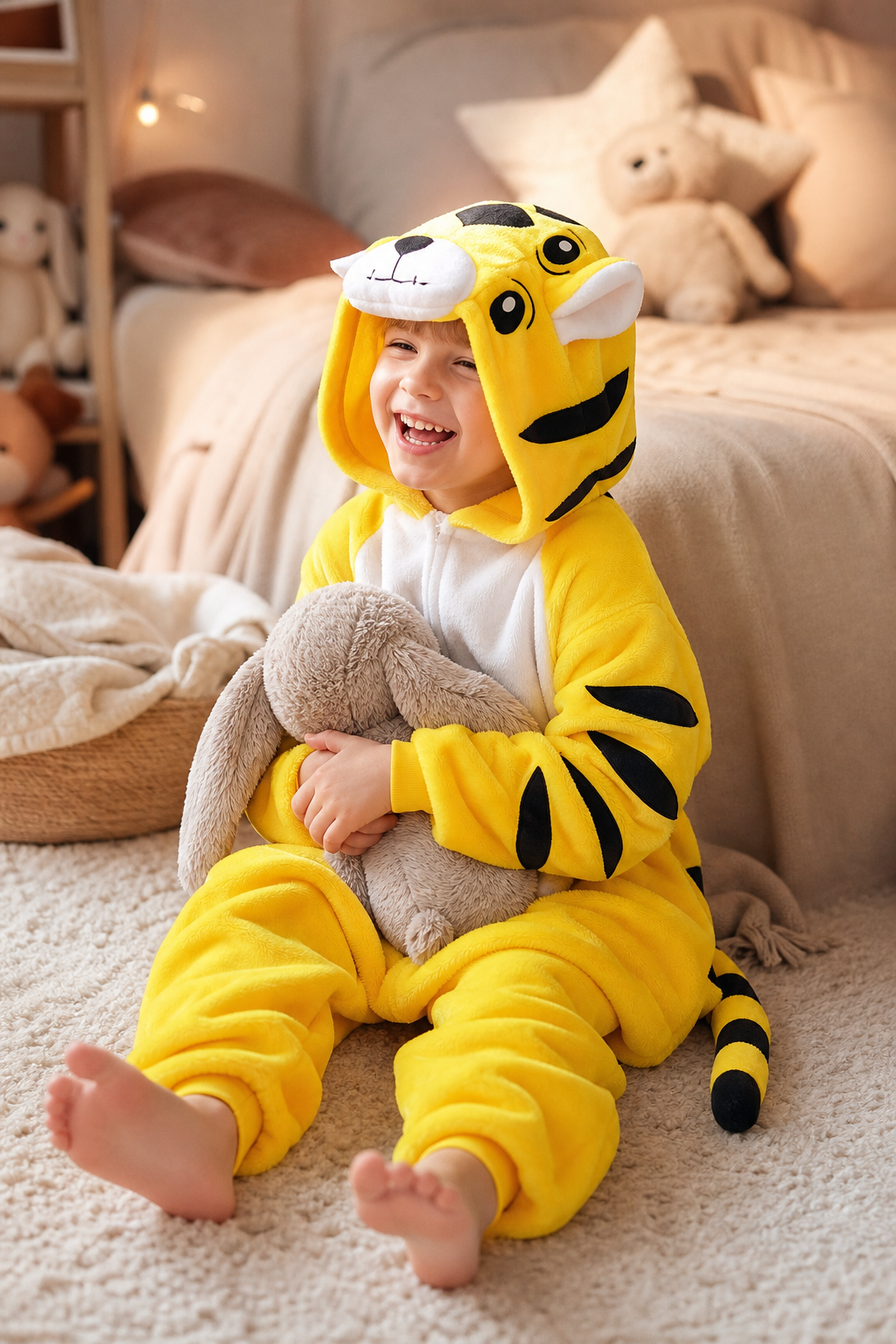 Kids' Hooded Golden Tiger Kigurumi Onesie - Image 6