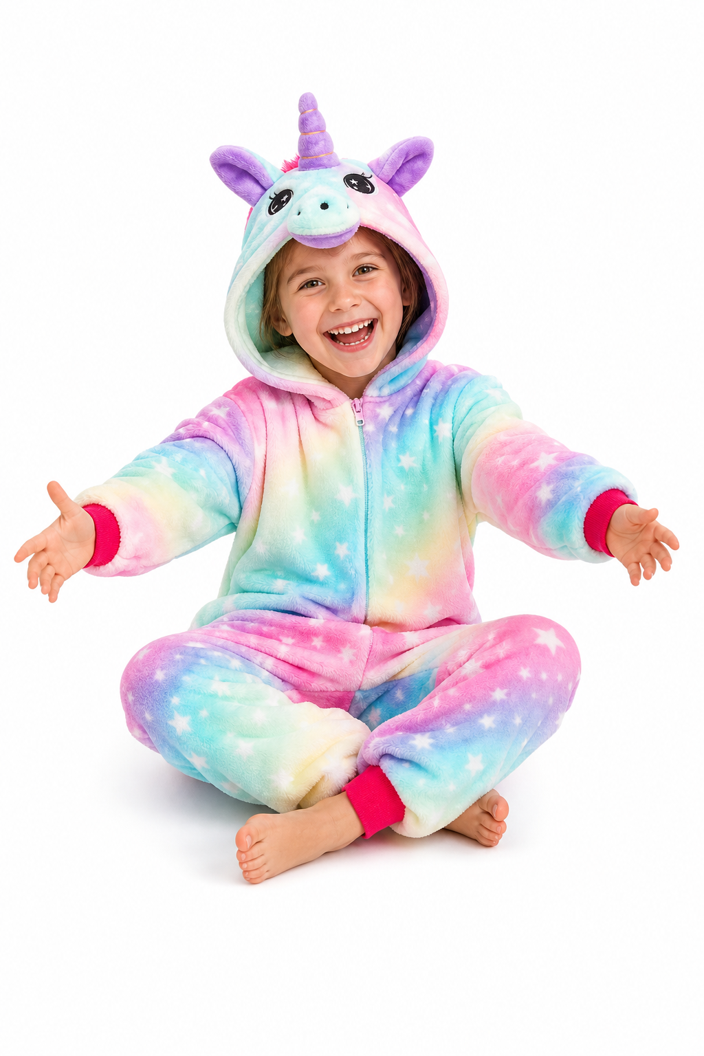 Kids' Hooded Pastel Gradient Star Unicorn Kigurumi Onesie - Image 5