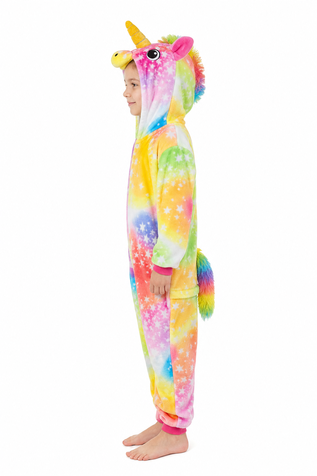 Kids' Hooded Rainbow Tie-Dye Star Unicorn Kigurumi Onesie - Image 2