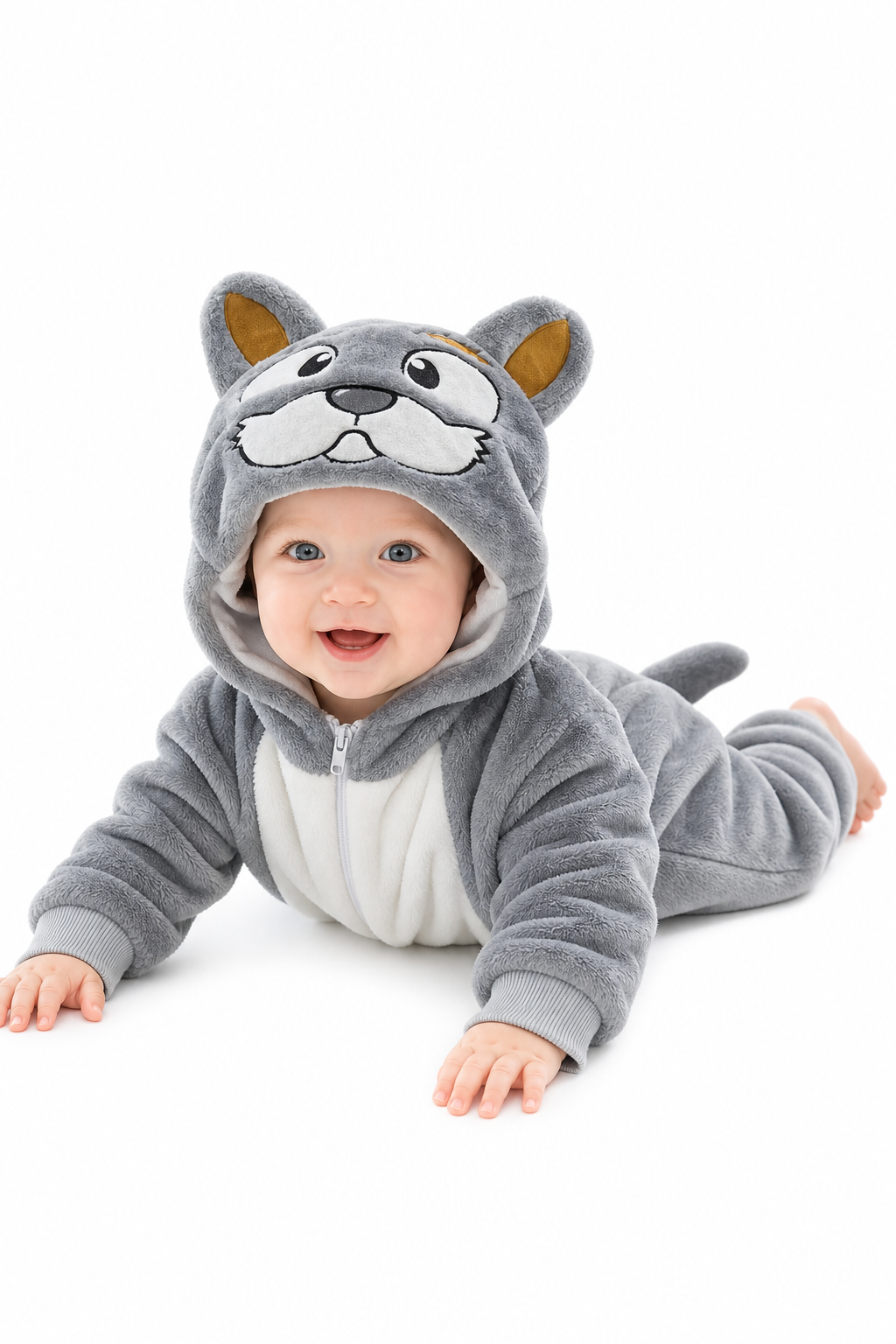 Cute Gray Plush Animal Hooded Baby Kigurumi Onesie - Image 5