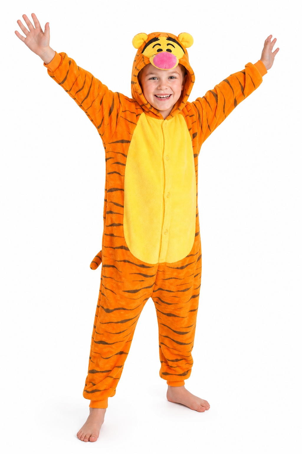 Kids' Hooded Yellow-Bellied Orange Tiger Kigurumi Costume Onesie - Image 3