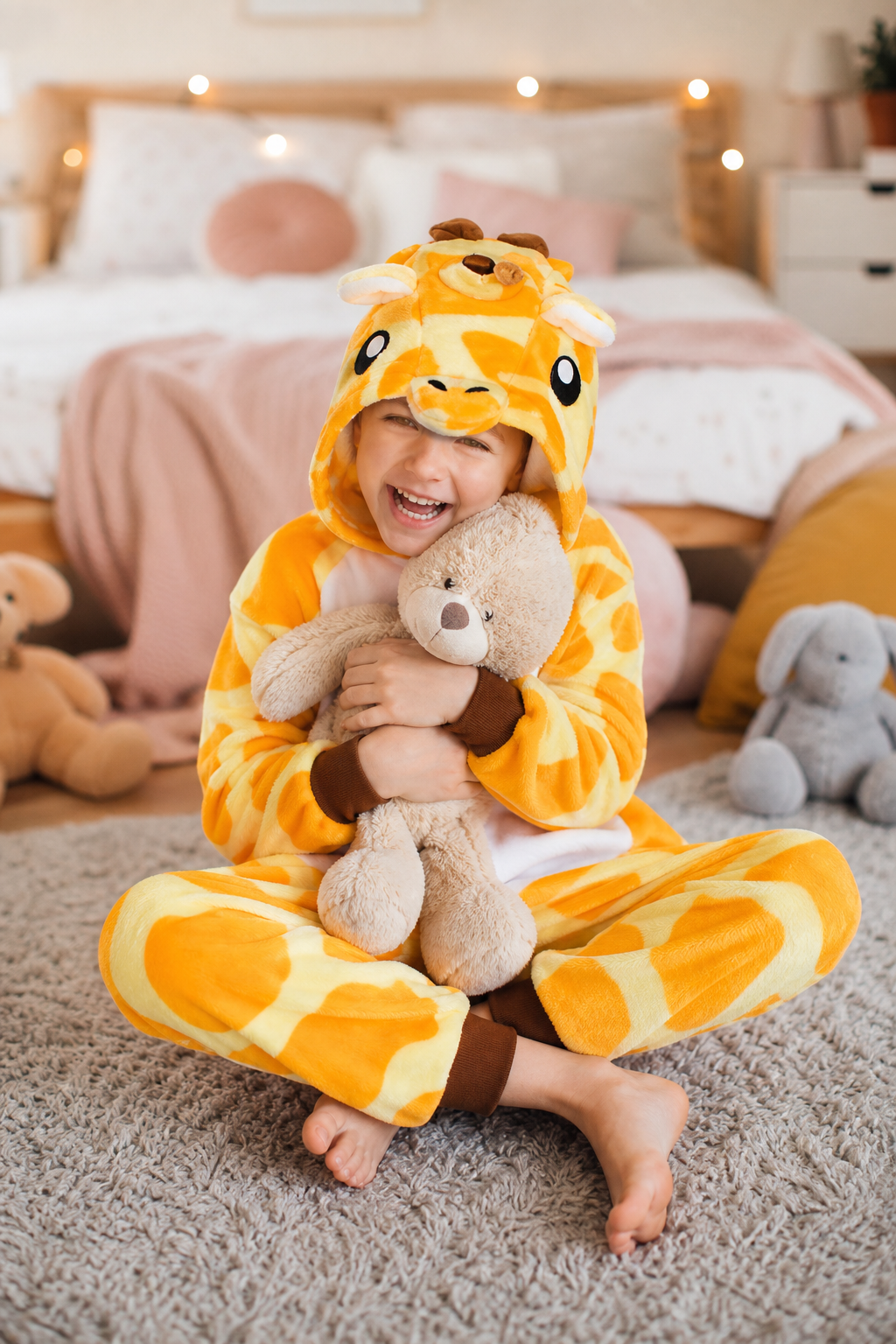 Kids' Hooded Orange Giraffe Kigurumi Costume Onesie - Image 6