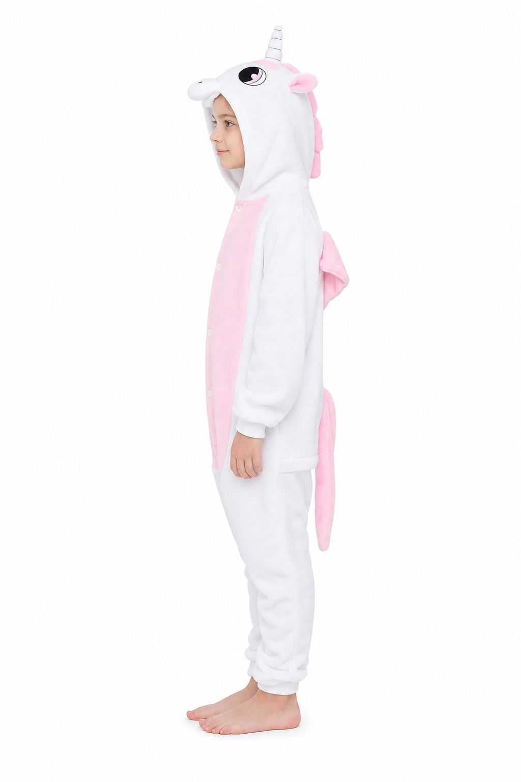 Kids' Hooded White with Pink Belly Unicorn Kigurumi Costume Onesie - Image 2