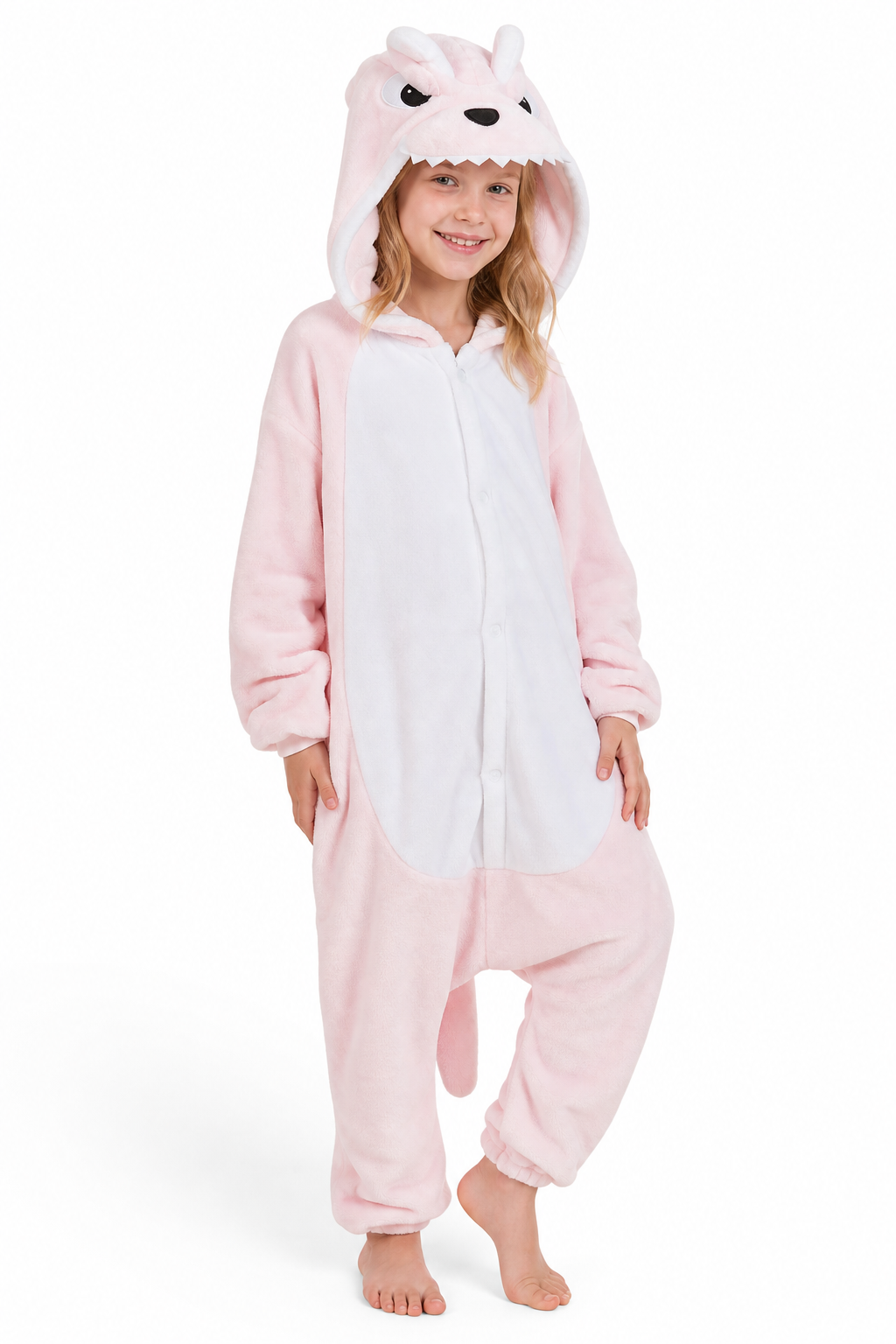 Kids' Hooded Pink Fanged Monster Kigurumi Onesie - Image 3