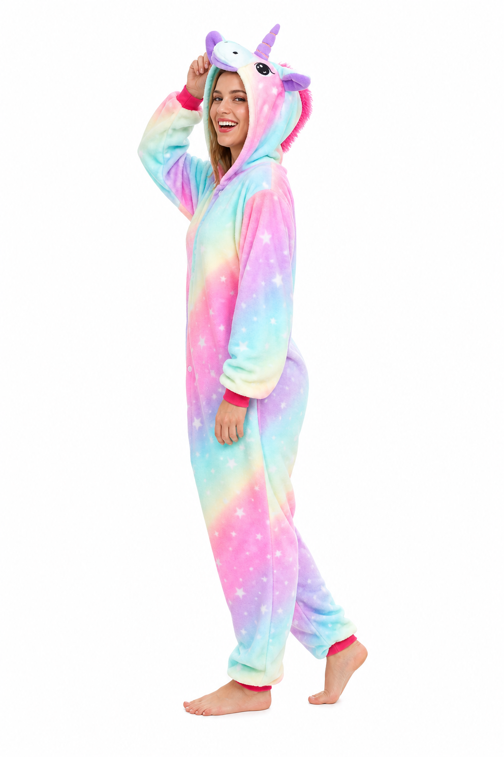 Adult Hooded Pastel Aurora Star Unicorn Kigurumi Onesie - Image 2