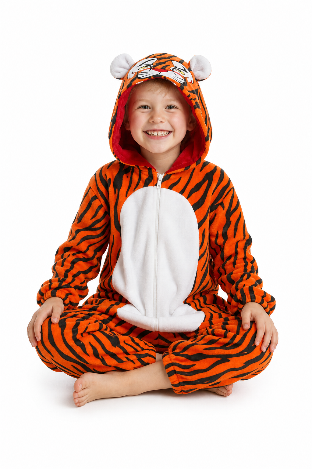 Kids' Hooded Orange and Black Striped Tiger Kigurumi Onesie - Image 5