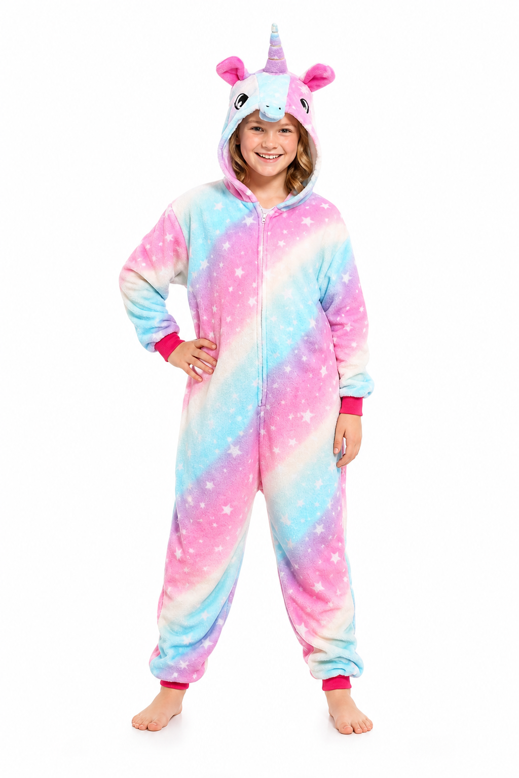 Kids' Hooded Pastel Tie-Dye Star Unicorn Kigurumi Onesie - Image 2