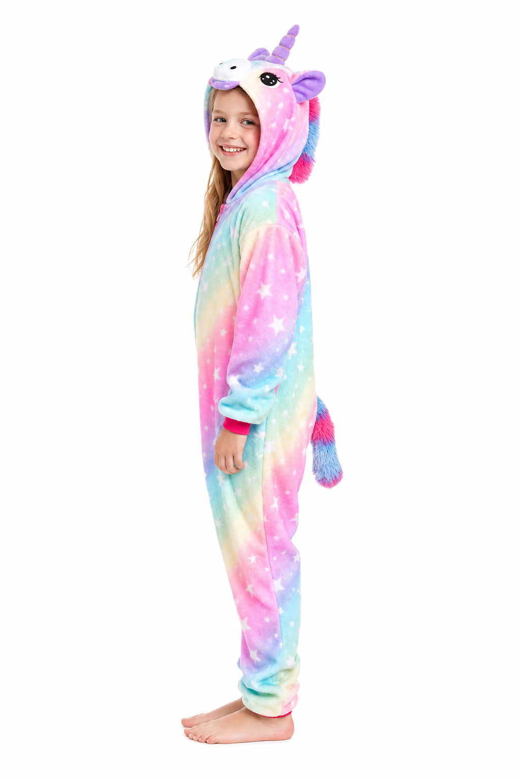 Kids' Hooded Pastel Gradient Star Unicorn Kigurumi Onesie - Image 2