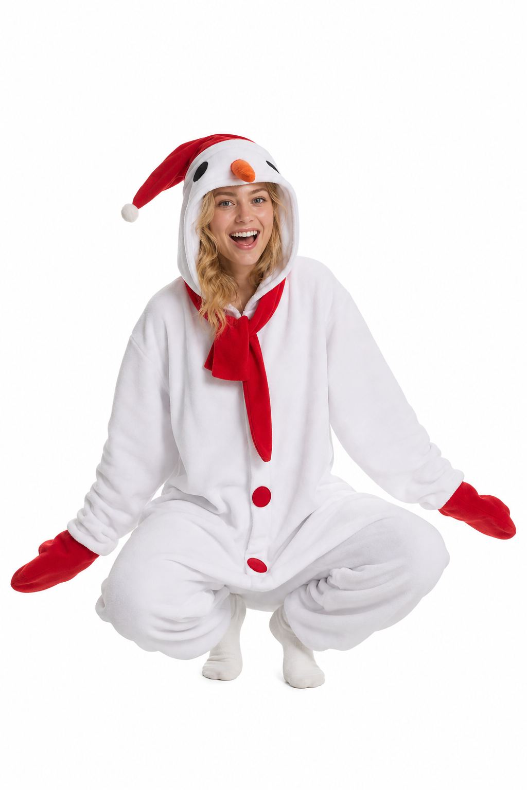 Adult Snowman Kigurumi with Red Scarf and Santa Hat - Image 5