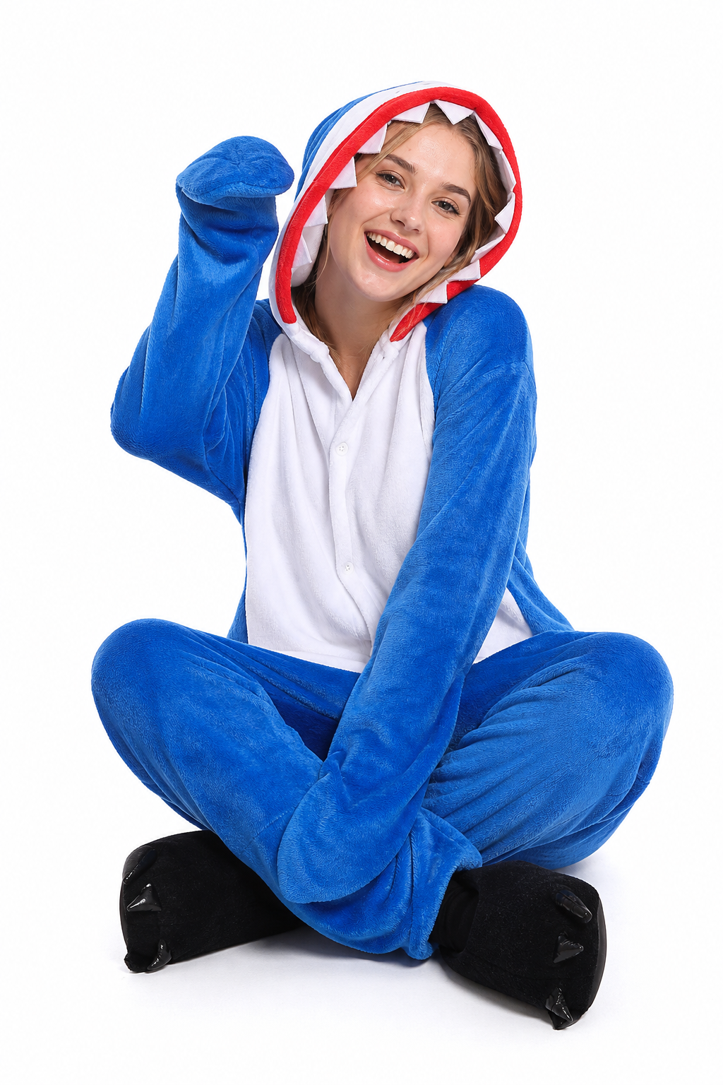 Adult Blue Shark Kigurumi Onesie with Teeth Hood - Image 5