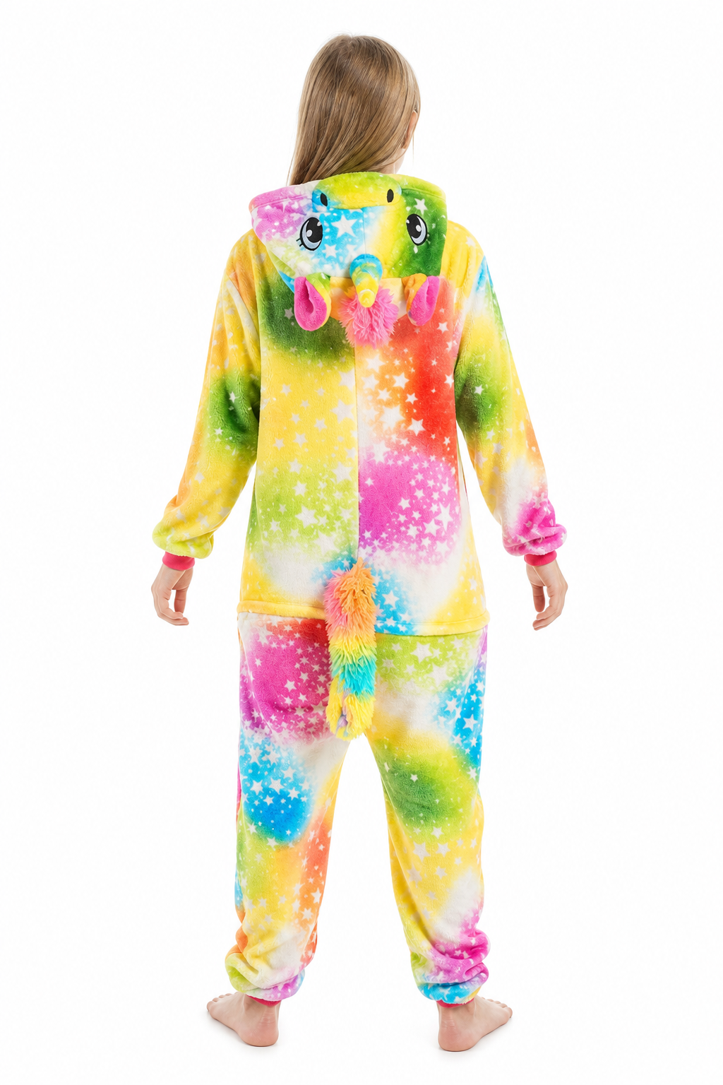 Kids' Hooded Yellow Rainbow Star Unicorn Kigurumi Costume Onesie - Image 4