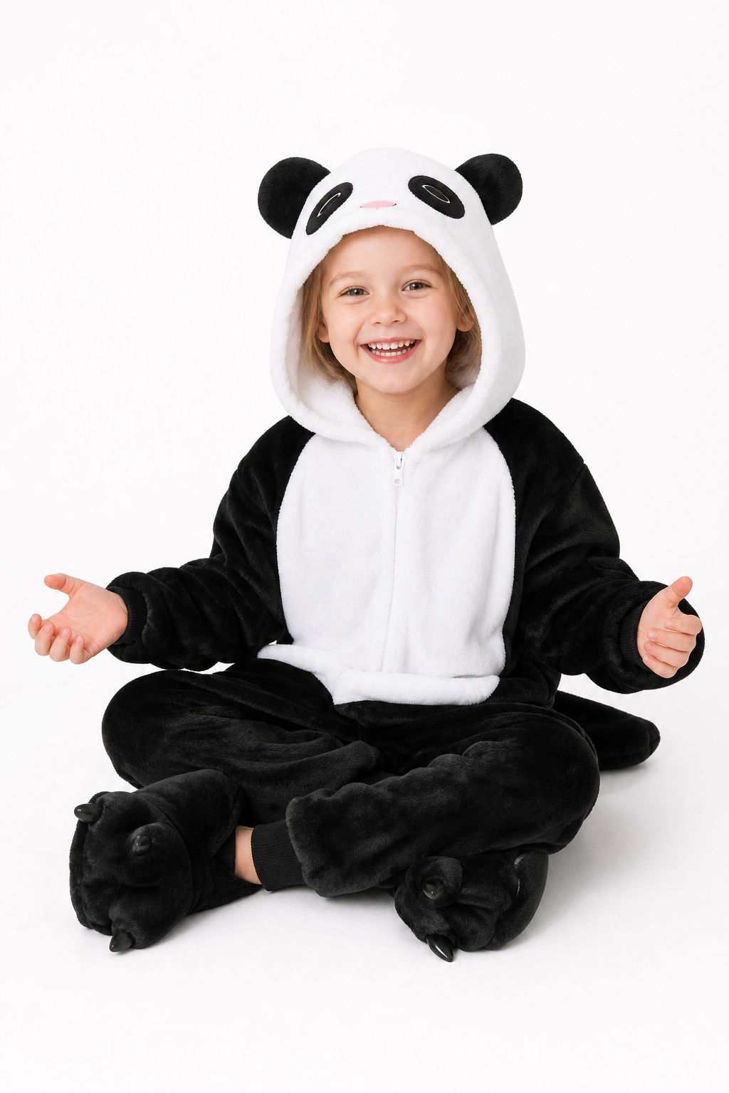 Kids' Hooded Black and White Panda Kigurumi Onesie - Image 5