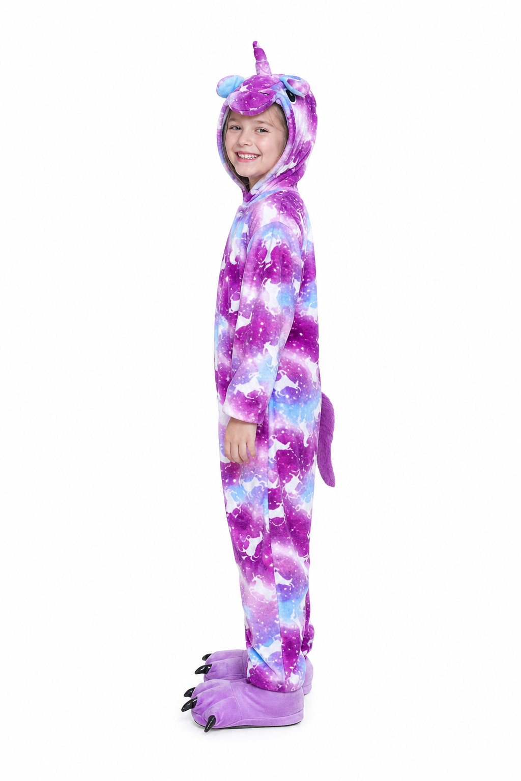 Kids' Hooded Purple Galaxy Unicorn Kigurumi Costume Onesie - Image 3